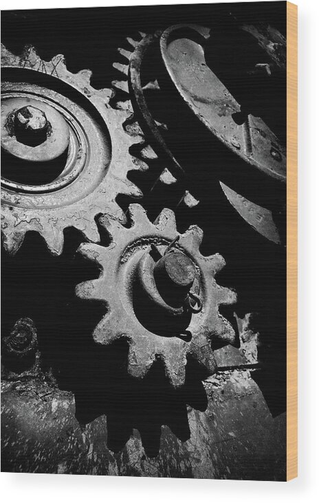 Industrial Wood Print featuring the photograph Gearing Up - Industrial Abstract by Steven Milner