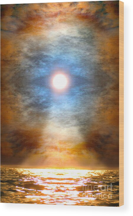 Sacred Art Wood Print featuring the painting Gentle Mantra om Light GLOWING into the Sea by Wernher Krutein