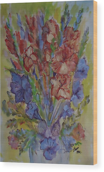 A Bouquet Of Mixed Flowers Wood Print featuring the mixed media Gilded Flowers by Charme Curtin