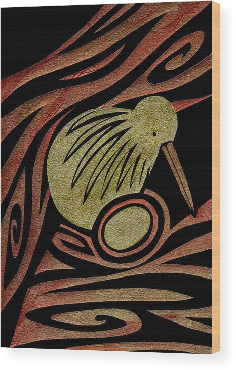 Kiwi Wood Print featuring the mixed media Golden Kiwi by Roseanne Jones