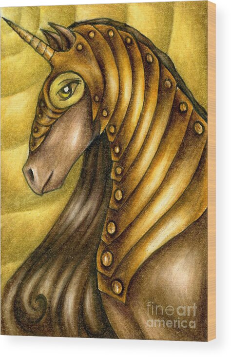 Unicorn Art Wood Print featuring the drawing Golden Unicorn Warrior Art by Kristin Aquariann