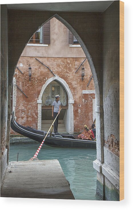 Italy Wood Print featuring the photograph Gondolier in Frame Venice Italy by Rick Starbuck