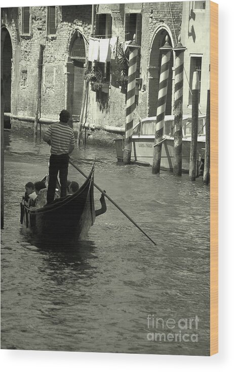 Canal Wood Print featuring the photograph Gondolier in Venice  by Frank Stallone