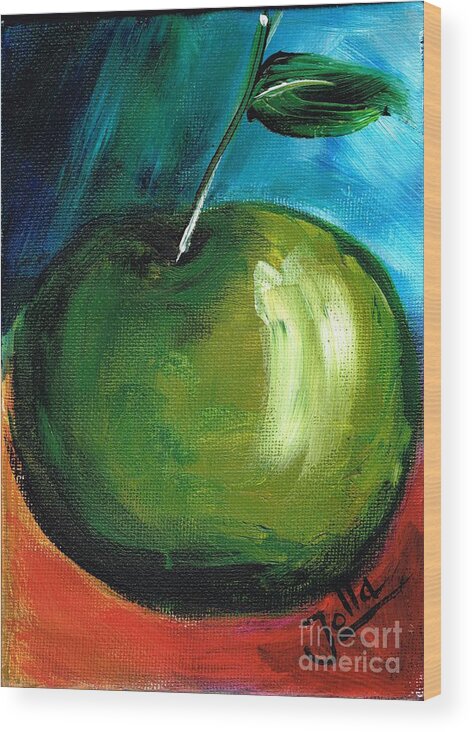 Apple Wood Print featuring the painting Green Apple by Jolanta Anna Karolska