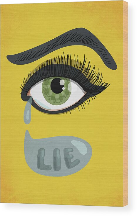 Lier Wood Print featuring the digital art Green Lying Eye With Tears by Boriana Giormova