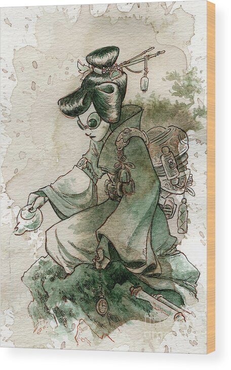 Steampunk Wood Print featuring the painting Green Tea by Brian Kesinger