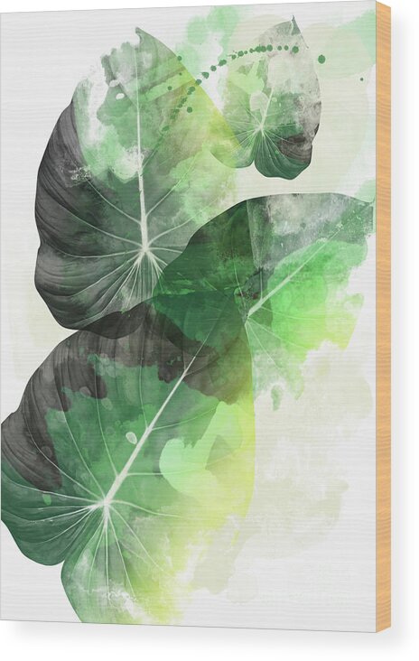 Tropical Leaves.nature Design Wood Print featuring the painting Green Tropical by Mark Ashkenazi