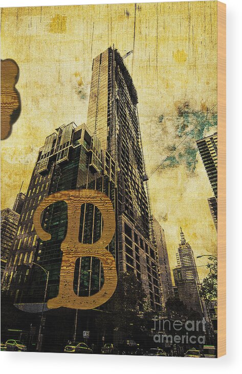 Central Wood Print featuring the photograph Grungy Melbourne Australia Alphabet Series Letter B Central Busi by Beverly Claire Kaiya