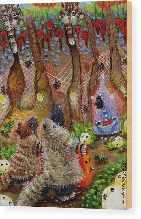 Moles Wood Print featuring the painting Halloween in Mole City by Jacquelin L Westerman