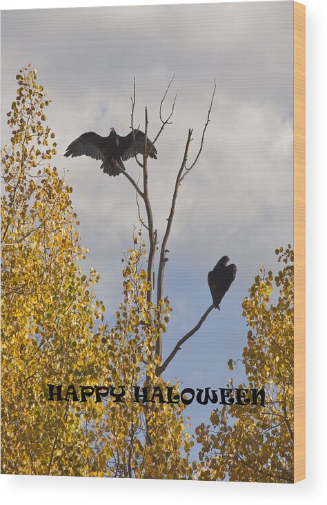 Black Vultures (cathartidae Wood Print featuring the photograph Happy Halloween by Daniel Hebard