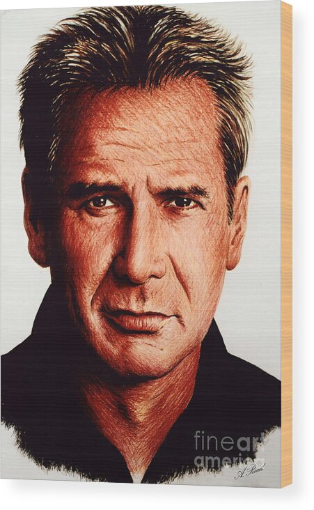 Harrison Ford Wood Print featuring the drawing Harrison Ford by Andrew Read