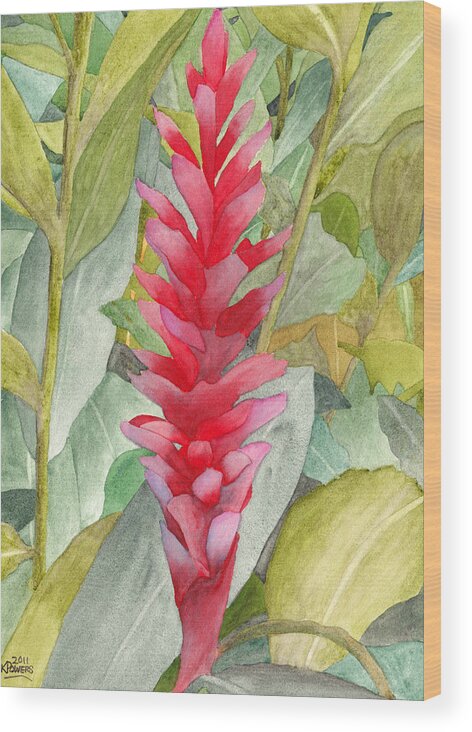 Floral Wood Print featuring the painting Hawaiian Beauty by Ken Powers