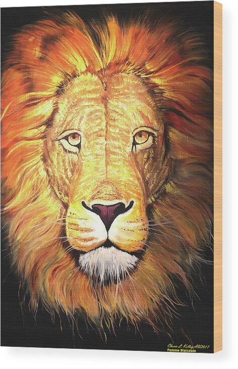 Lion Full Color Wood Print featuring the painting Heart of a Lion FullColor by Femme Blaicasso