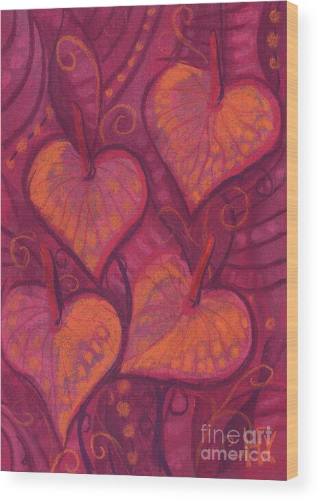 Pink Red Orange Crimson Ruby Maroon Wood Print featuring the painting Hearty Flowers by Julia Khoroshikh