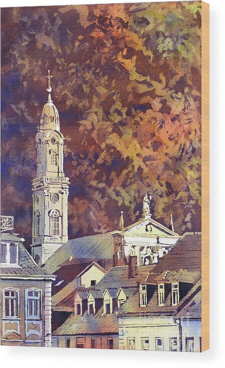 Architecture Bell-tower Wood Print featuring the painting Heidelberg Evening by Ryan Fox