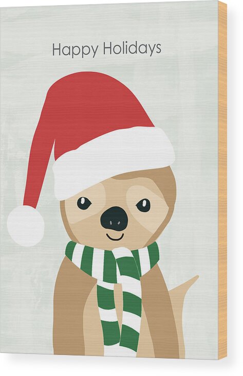 Sloth Wood Print featuring the digital art Holiday Sloth- Design by Linda Woods by Linda Woods