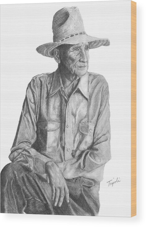 Pencil Wood Print featuring the drawing Homesteader by Lawrence Tripoli