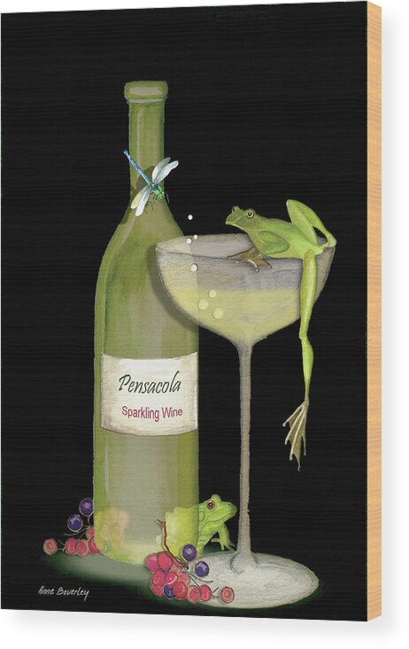 Frog Wood Print featuring the painting Hoppie Times by Anne Beverley-Stamps