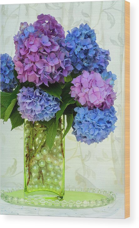 Jigsaw Wood Print featuring the photograph Hydrangeas and Pearls by Carole Gordon