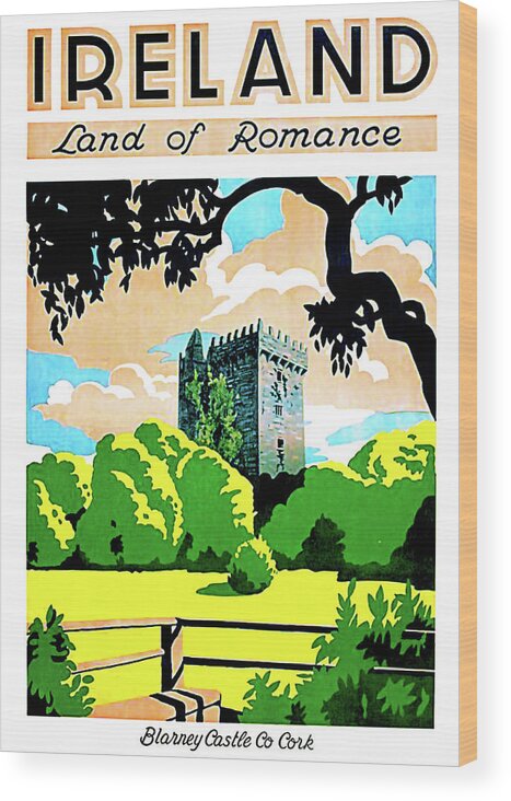 Ireland Wood Print featuring the painting Ireland, land of romance, blarney castle with gardens by Long Shot