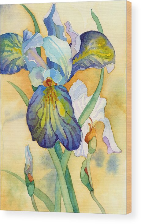 Watercolor Wood Print featuring the painting Iris by Casey Shannon