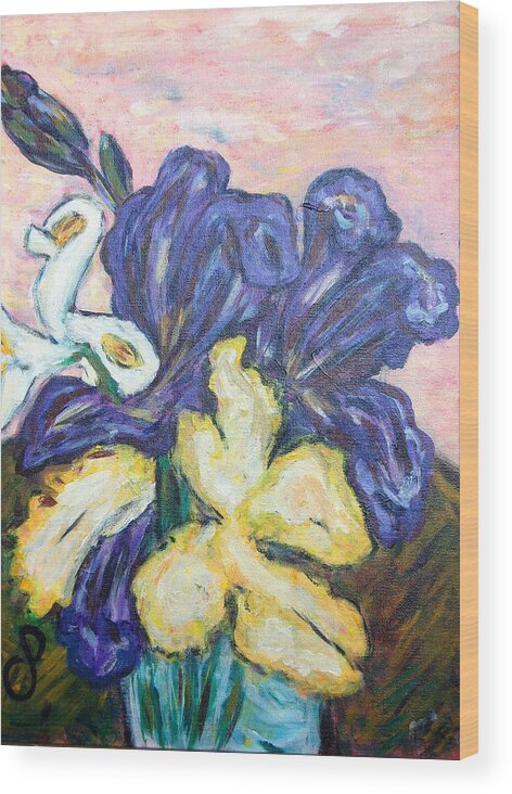 Iris Wood Print featuring the painting Iris Still Life by Carolyn Donnell