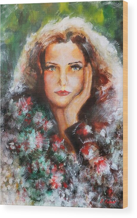 Girl Wood Print featuring the painting Flora by Denise F Fulmer