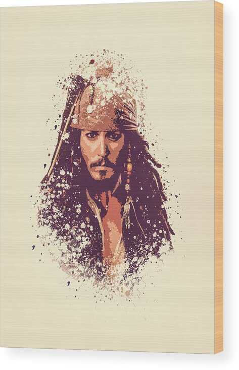 Jack Sparrow Wood Print featuring the painting Jack Sparrow splatter painting by Milani P