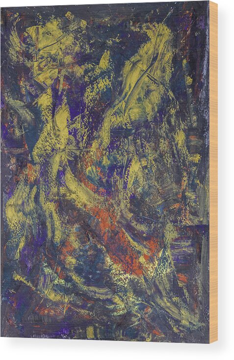 Abstract Wood Print featuring the painting Flower in Hades by Julius Hannah