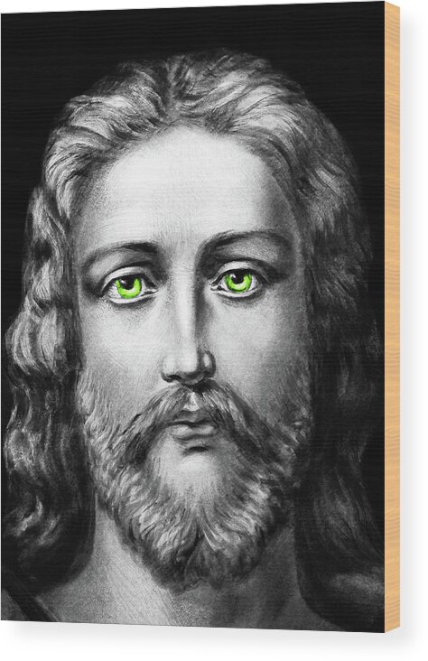 Jesus Christ Wood Print featuring the photograph Jesus Green Eyes by Munir Alawi