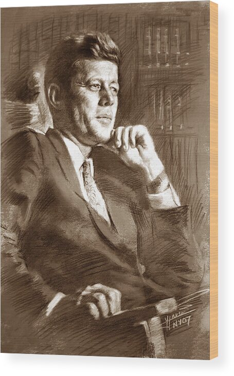 John Fitzgerald Kennedy Wood Print featuring the drawing John Fitzgerald Kennedy by Ylli Haruni
