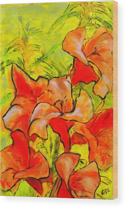 Fine Art Wood Print featuring the painting Kathies Daylilies Fine Art Painting North Carolina by G Linsenmayer