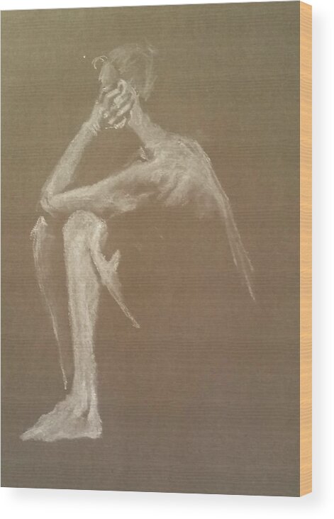 Figure Drawing Wood Print featuring the drawing Kroki 2015 06 18_9 Figure Drawing White Chalk by Marica Ohlsson