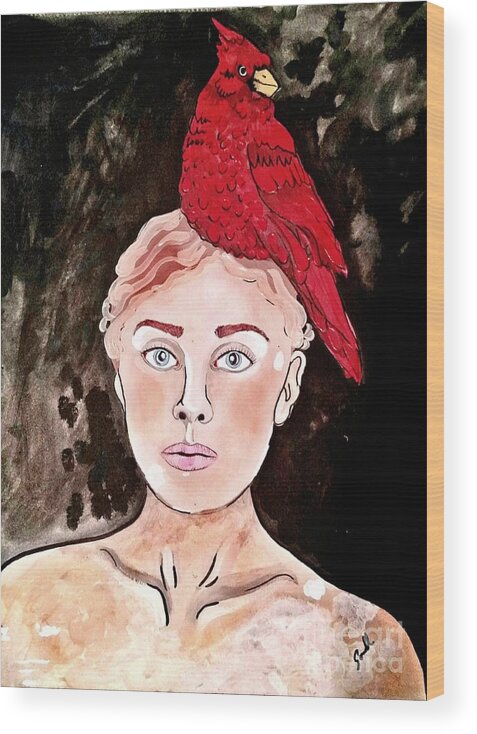 Bird Wood Print featuring the painting Lady Cardinal by Amy Sorrell