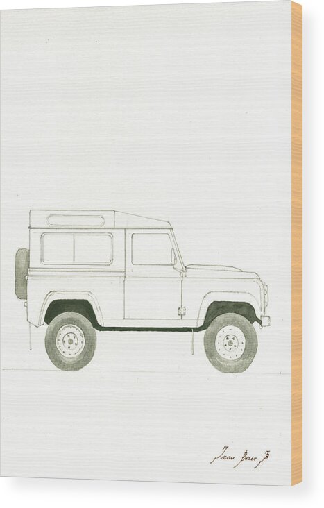 Land Rover Defender Wood Print featuring the painting Land Rover defender by Juan Bosco