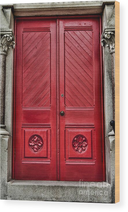 Maine Wood Print featuring the photograph Large Red Doors by Alana Ranney