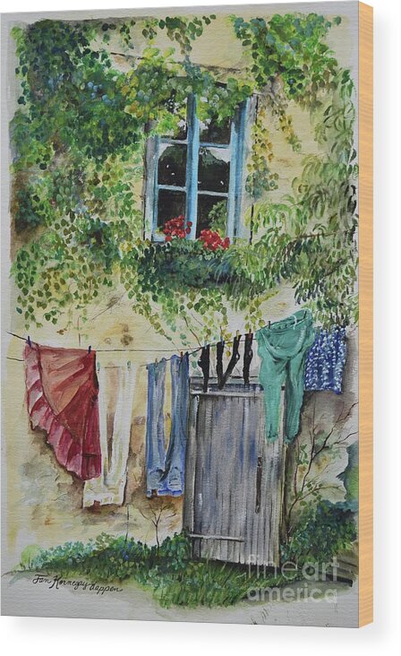 Laundry Wood Print featuring the painting Laundry Day in France by Jan Dappen