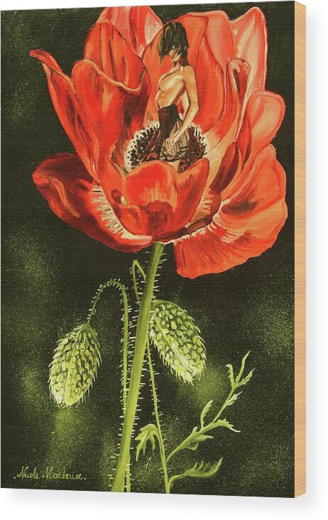  Wood Print featuring the painting Le Coquelicot by Nicole MARBAISE