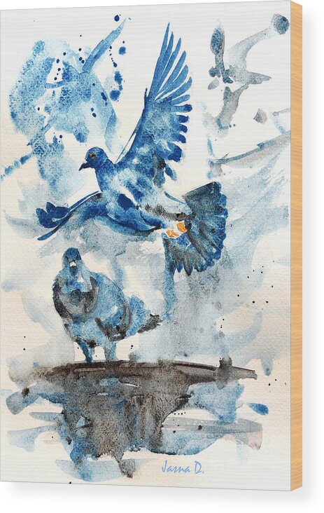 Birds Wood Print featuring the painting Let me free by Jasna Dragun