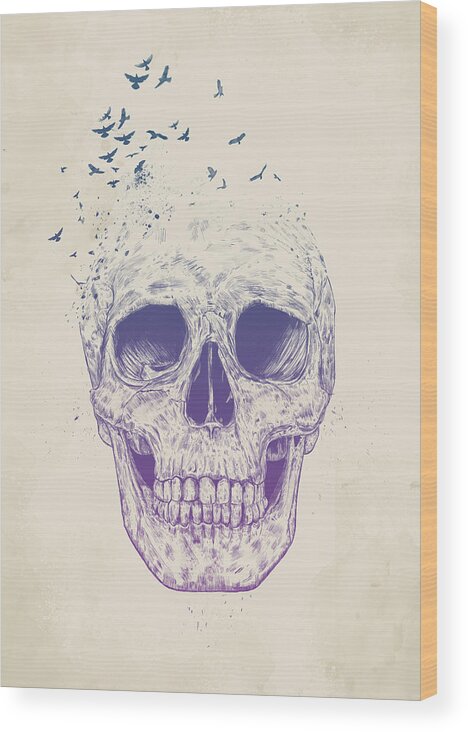 Skull Wood Print featuring the mixed media Let them fly by Balazs Solti