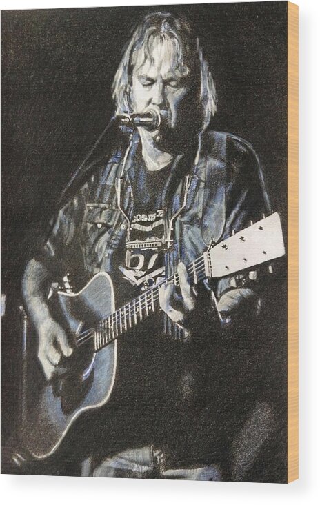 Neilyoung Wood Print featuring the drawing Like A Hurricane by Marina Coffey