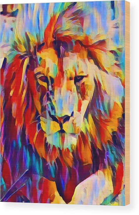 Lion Wood Print featuring the painting Lion by Chris Butler