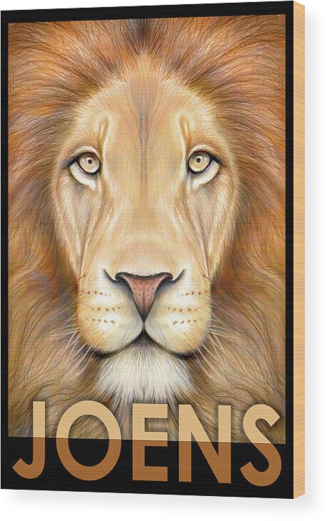 Lion Wood Print featuring the drawing Lion Joens by Greg Joens