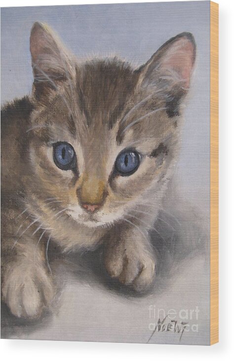 Noewi Wood Print featuring the painting Little Kitty by Jindra Noewi
