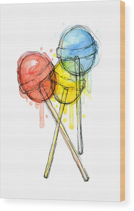 Lollipop Wood Print featuring the painting Lollipop Candy Watercolor by Olga Shvartsur