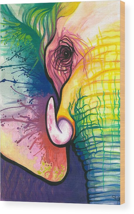 Elephant Wood Print featuring the painting Lucky Elephant Spirit by Sarah Jane