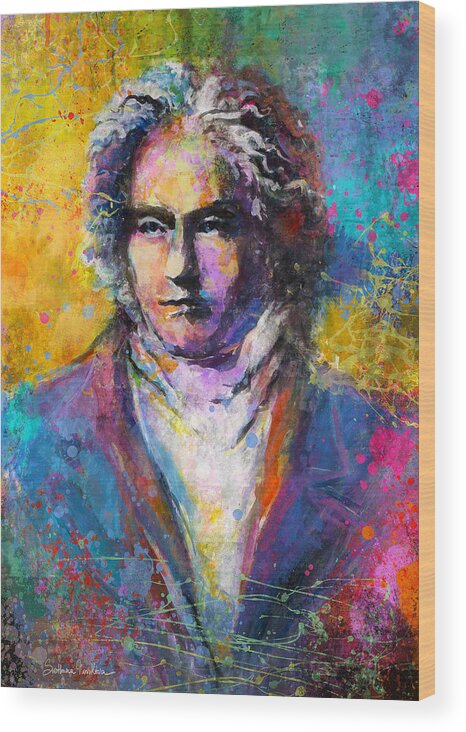 Ludwig Van Beethoven Wood Print featuring the painting Ludwig Van Beethoven portrait Musical Pop Art painting print by Svetlana Novikova
