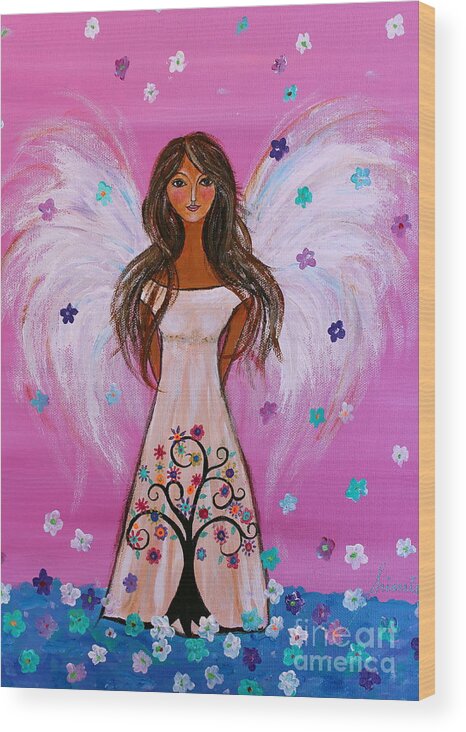 Maddie Gacula Wood Print featuring the painting Pink Angel of Life by Pristine Cartera Turkus