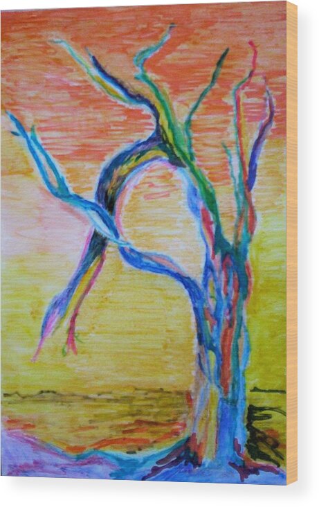 Abstract Painting Wood Print featuring the painting Magical Tree by Suzanne Udell Levinger