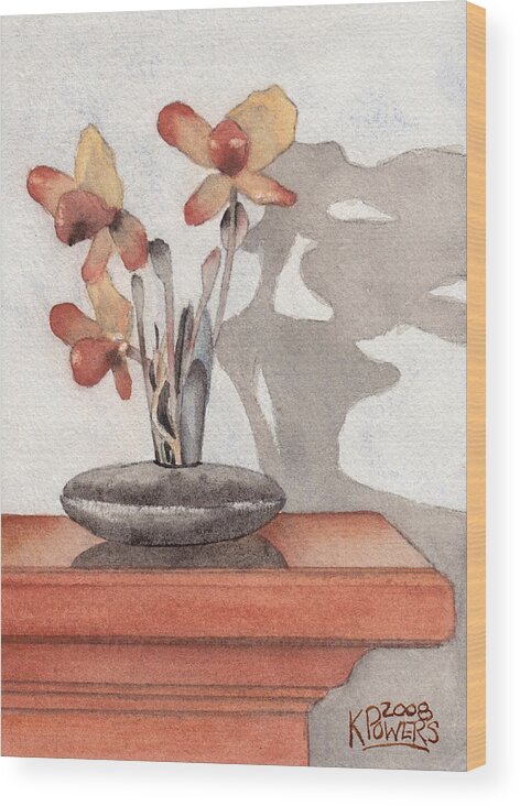Flower Wood Print featuring the painting Mantel Flowers by Ken Powers